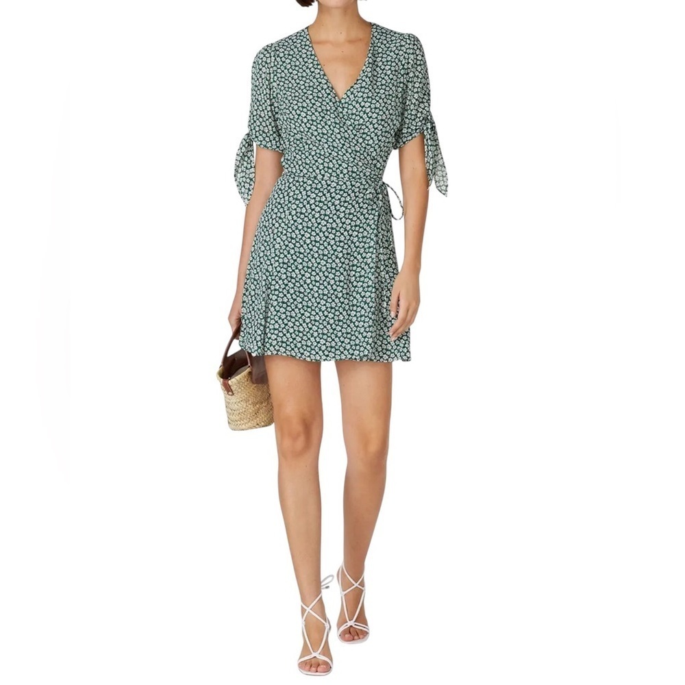 Reformation Venezuela Sammy Green Wrap Dress Size XL | Short Sleeve Mini